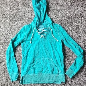 American Eagle Outfitters Turquoise Lace-Up Hoodie
